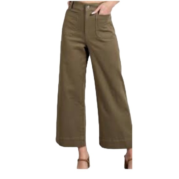 A.L.C. Fallon High rise Wide Leg Stretch Twill Utility Pocket Army Green Crop - Picture 14 of 14